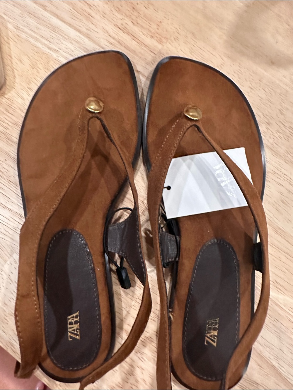 Zara Tan Suede Wrap-Ankle Thong Sandals - Picture 3 of 7